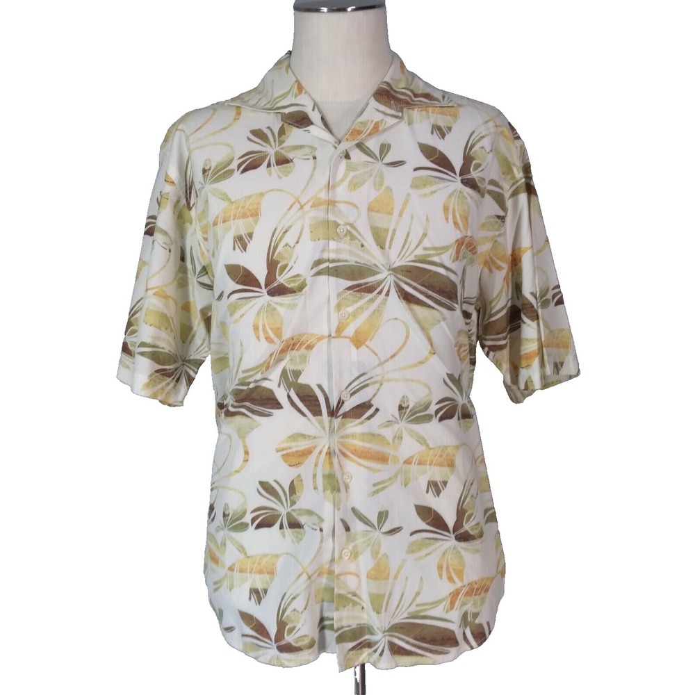 Tommy Bahama shirt mens large white floral short sleeve silk blend hawaiian